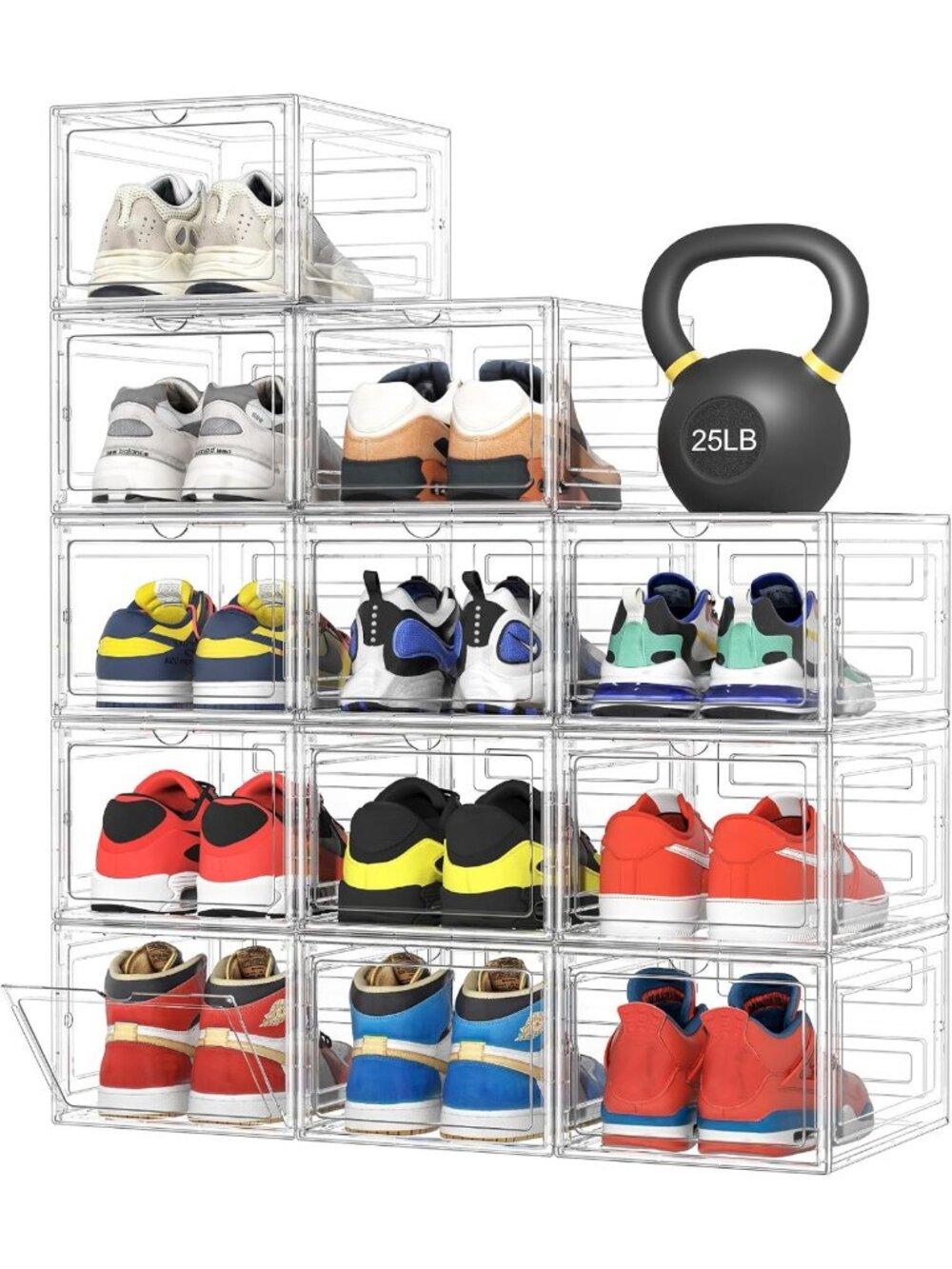12-Pack XL Clear Hard Shoe Storage Boxes - Durable Organizer for Easy Access